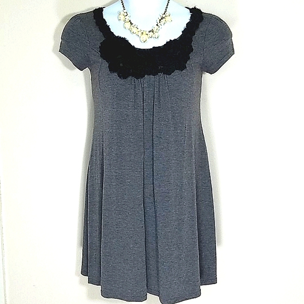 Pink Rose Gray Jersey Midi Dress Black Rose Appliqué Gothic Indie Sleaze Medium